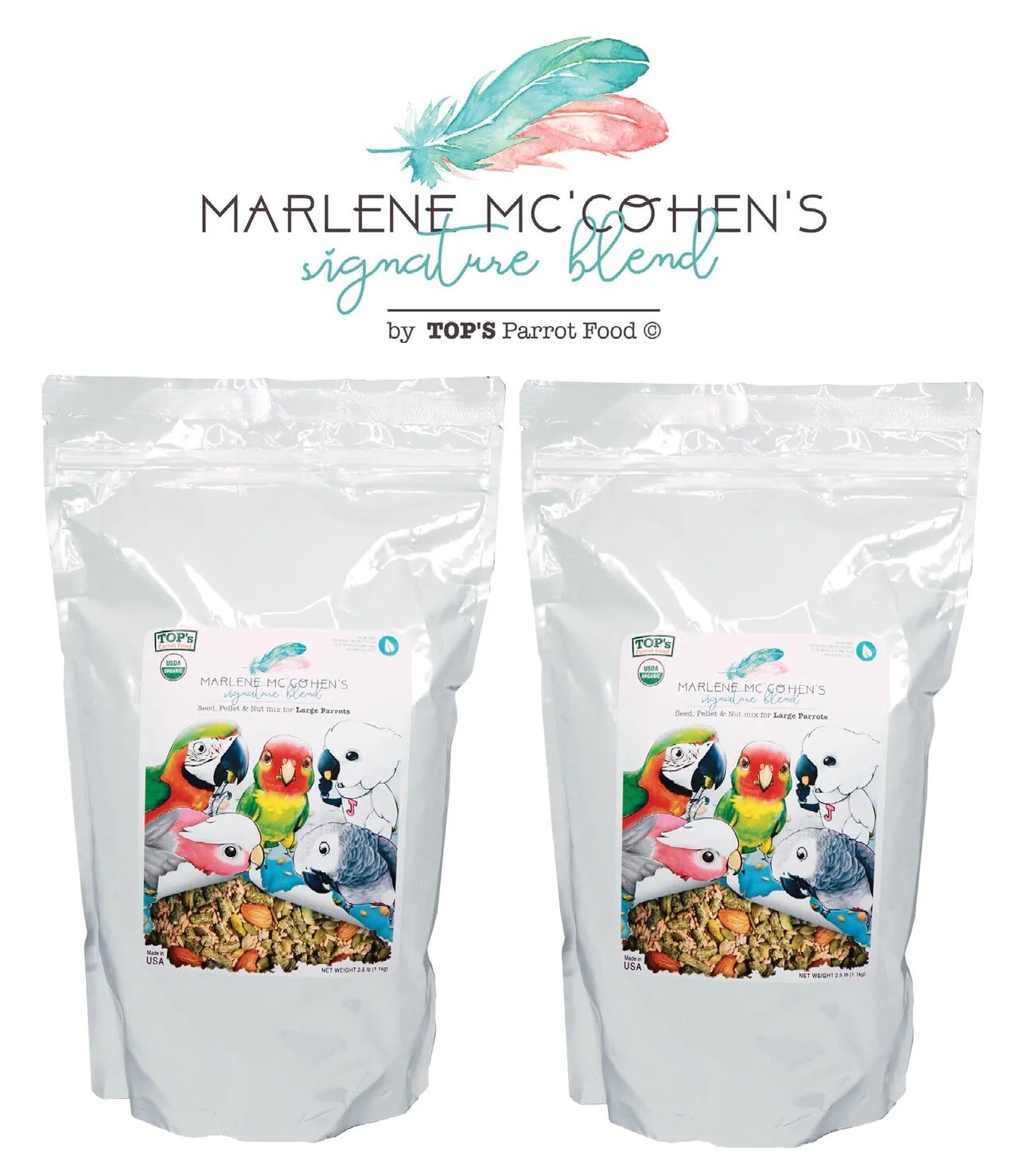 2 Pack Marlene Mc'Cohen's Signature Blend by TOPs Parrot Food - Mix of TOPs pellets, seed mixes and nuts for Large Birds 5 Lbs total