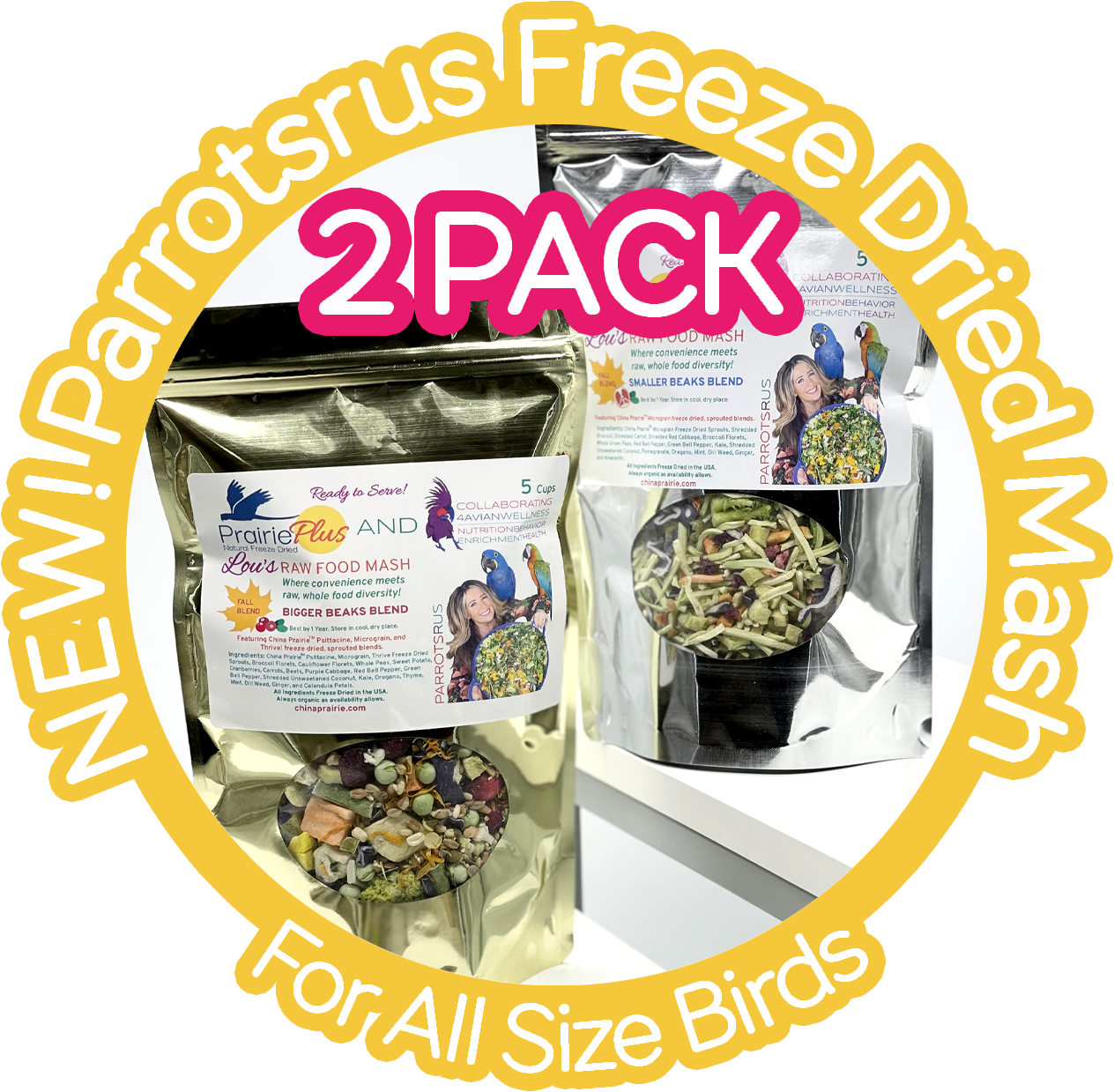 2 Pack NEW! Parrotsrus Freeze Dried Weekly Raw Food Mash -- Big Beak Blend -- You have asked me for years to offer my weekly raw food mash to buy, I am excited to say here it is!!!