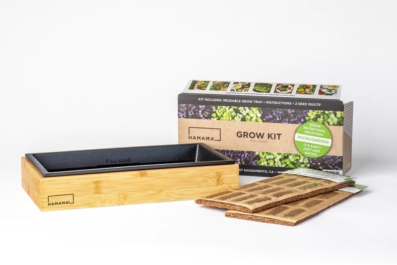 Hamama Microgreens Starter Kit with BAMBOO FRAME -- hydroponic, self-watering, and features 2 patented compostable Seed Quilts® of broccoli seeds, and super salad mix seeds. Everything you need!