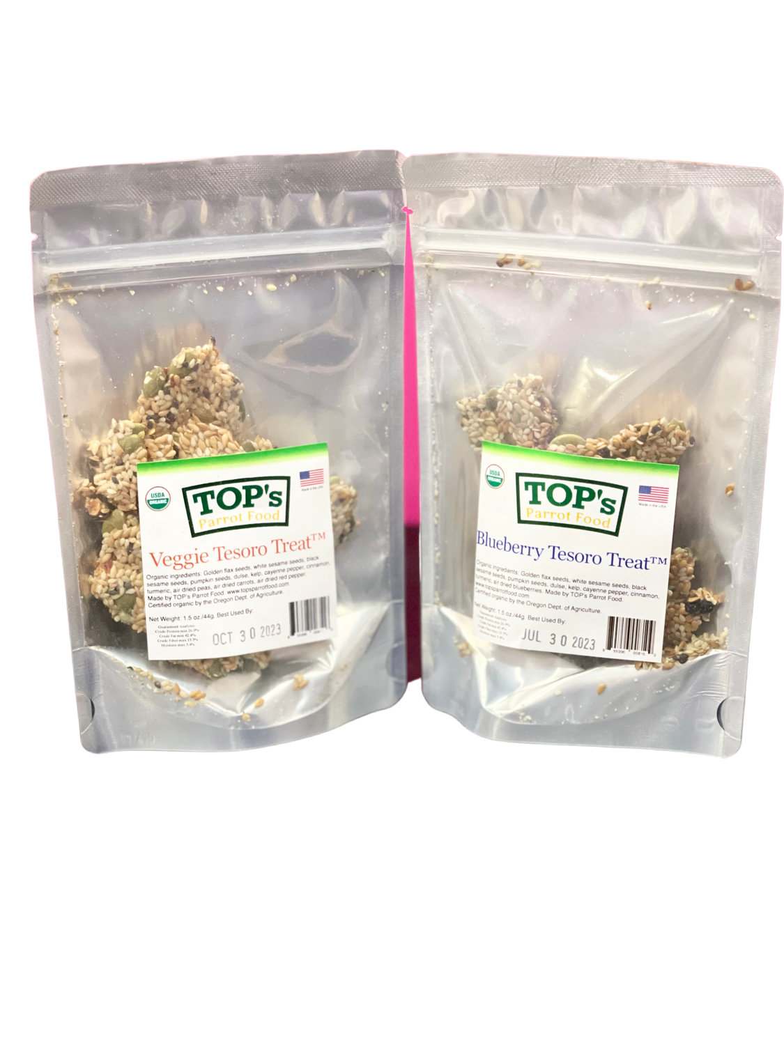 NEW! 2 Pack Tesoro Treats from TOPs Parrot Food (1 Blueberry, 1 Veggie)