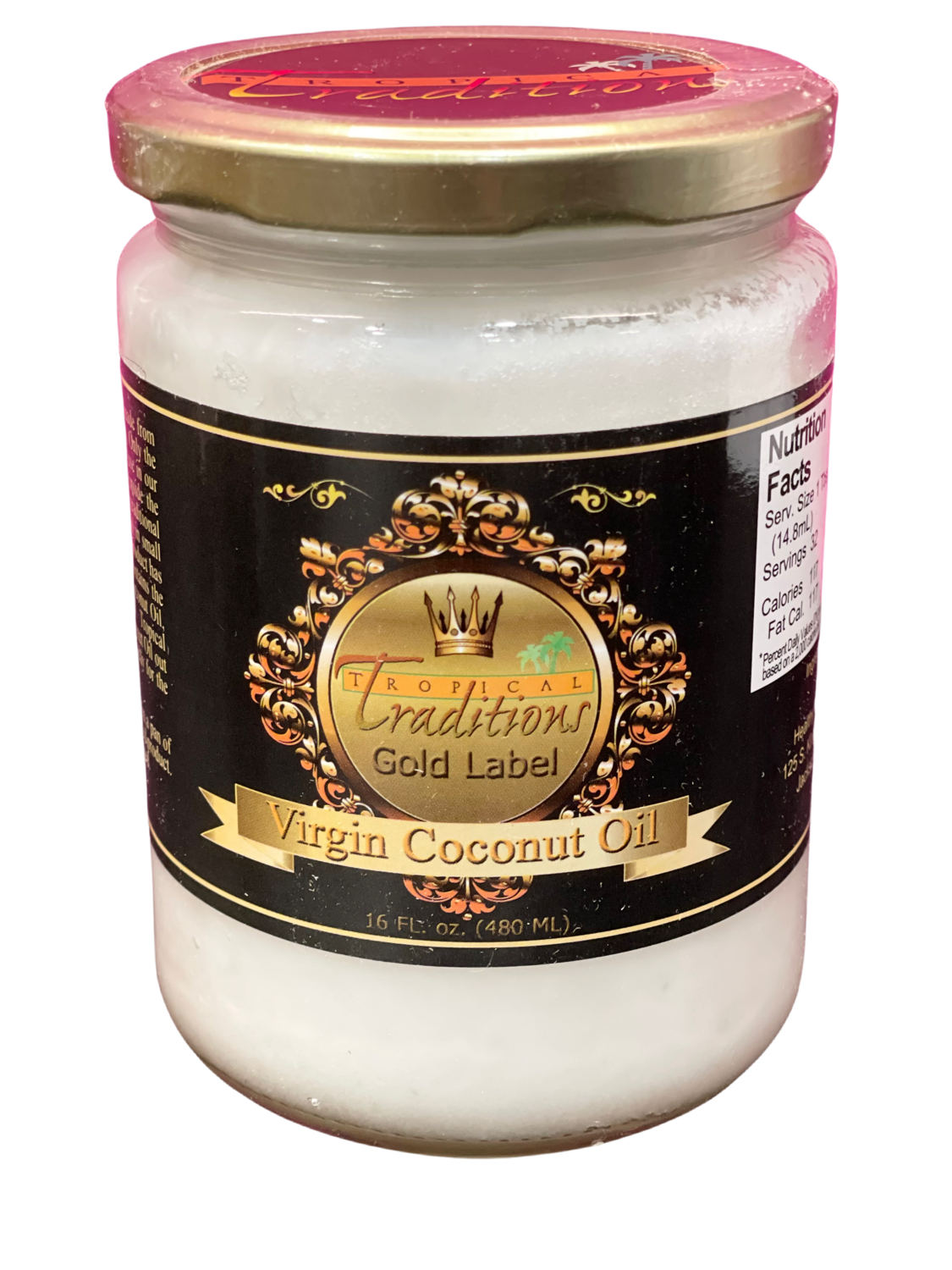 NEW! Tropical Traditions Virgin Coconut Oil - Gold Label - 16 oz. - 1 Pint(16 oz glass jar)