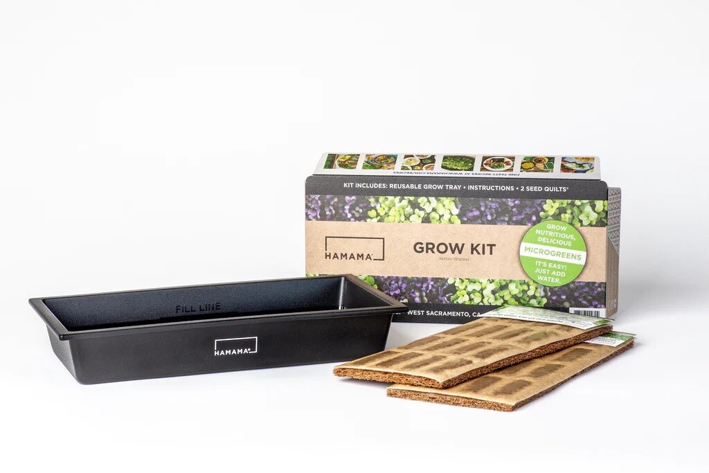 Hamama Microgreens Starter Kit -- hydroponic, self-watering, and features 2 patented compostable Seed Quilts® of broccoli seeds, and super salad mix seeds. Everything you need to grow microgreens.