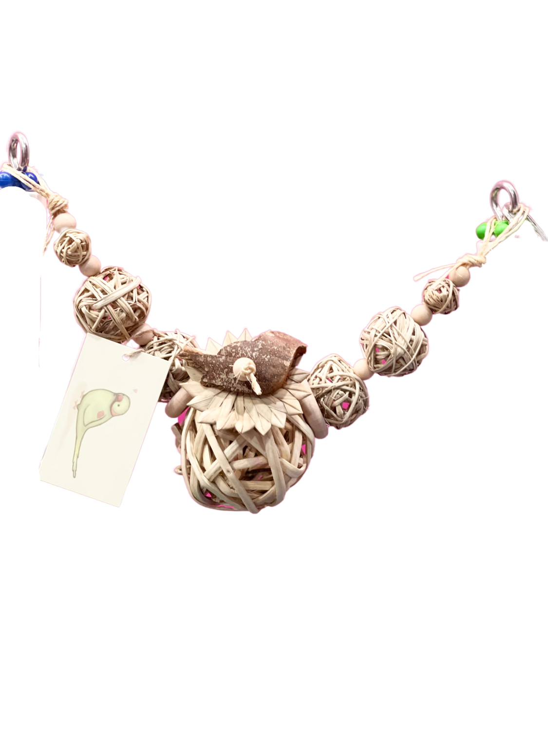 Early Bird cage garland - cage garland toy for small and medium birds, cockatiel toy, conure toy, all-natural parrot toy by Little Dinos Natural Bird Toys