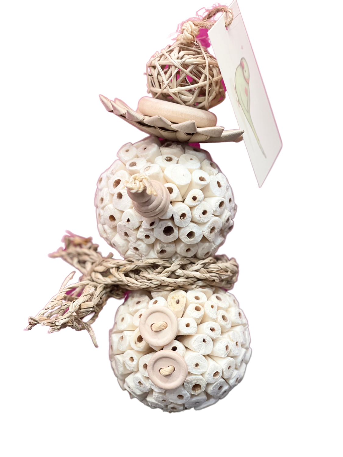 Snowman - natural toy for small and medium birds, soft sola wood shredding toy by Little Dinos Natural Bird Toys