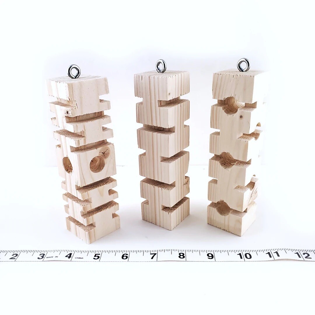 Holey Poley Foraging Blocks Hanging Toy for Small and Medium Birds (plenty of crevices to quickly add favorite treats) by Cheep Thrills