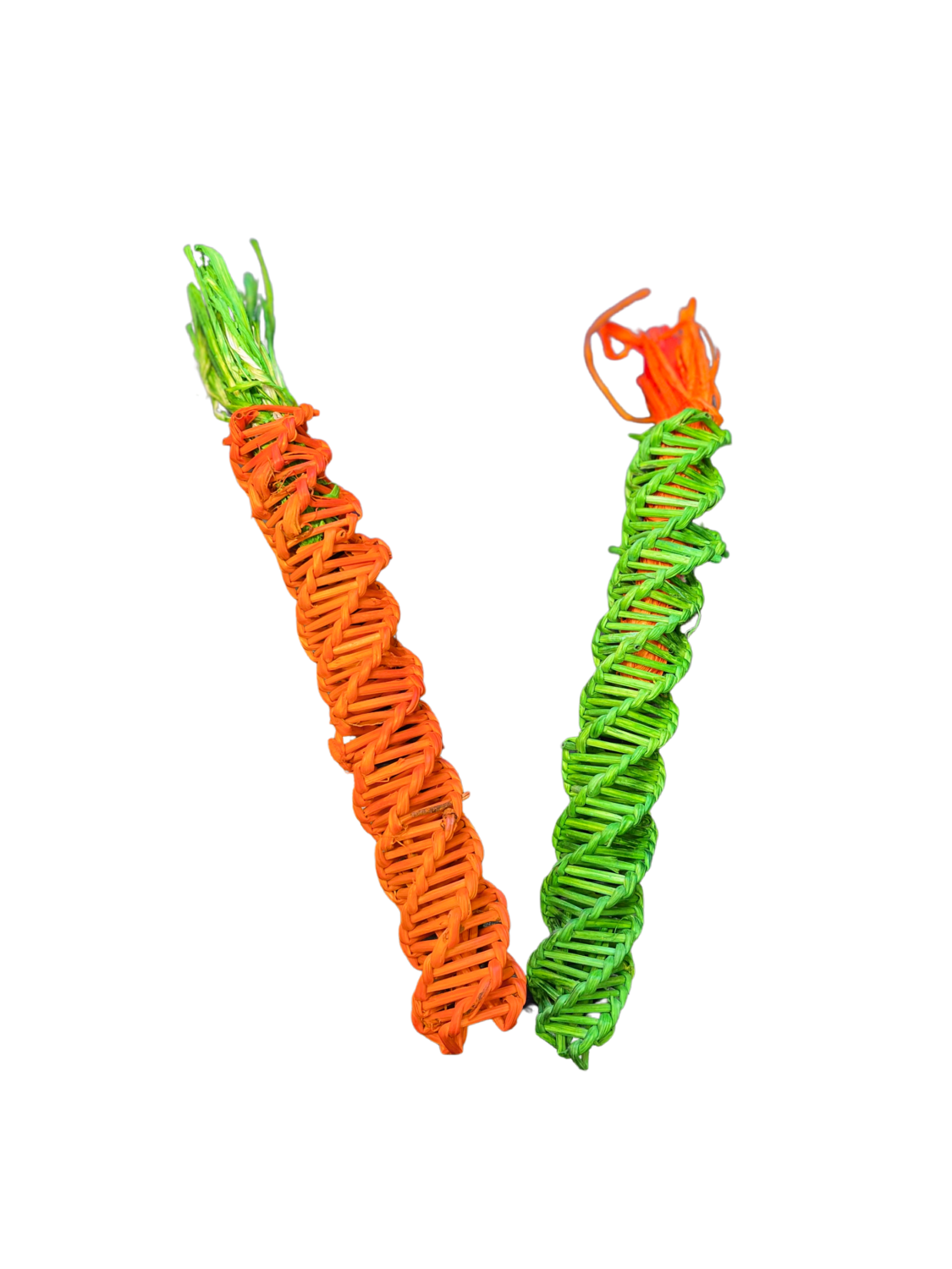 Foraging Long Vine Twists that look like a stalk of celery and a carrot. Makes a great foraging foot toy for medium birds and a foraging toy for the smaller birds. Shreddable foraging fun.