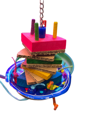 NEW! Happy Bird Day Cake Hanging Toy -- Hand made in USA by Bite Me Birdie