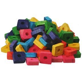 50 count Mini 1" Assorted Color Pine Squares drilled ready for a Skewer, Poly Rope, Small Chain