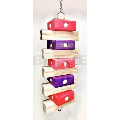 Kramer - 18" x 6" hanging toy with chunky blocks of pine, wooden beads and a plastic gear on chain - for Large and Extra Large Birds by Bite Me Birdie Kramer - 18" x 6" hanging toy with chunky blocks of pine, wooden beads and a plastic gear on chain - for Large and Extra Large Birds by Bite Me Birdie