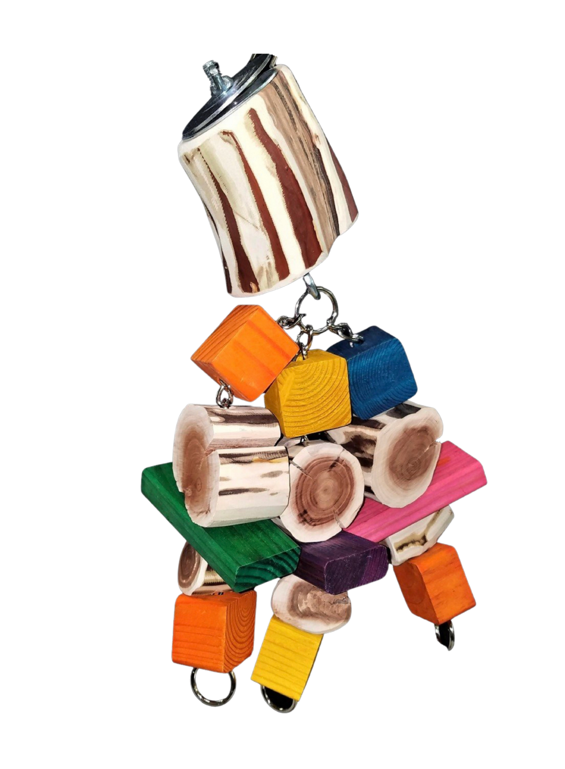 Bolt on Manzanita Toy made with a mix of natural manzanita & colorful pine wood blocks some with grooves and some smooth - hand made in the USA, perfect for the big chewers who are Large & Extra Large