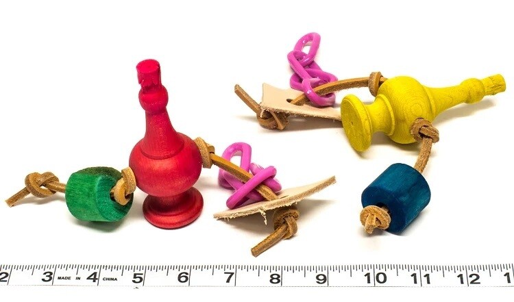 Chessy Talon Toy for Medium and Large Birds -- A hold-able hardwood piece, adorned with leather and wood pieces by Cheep Thrills