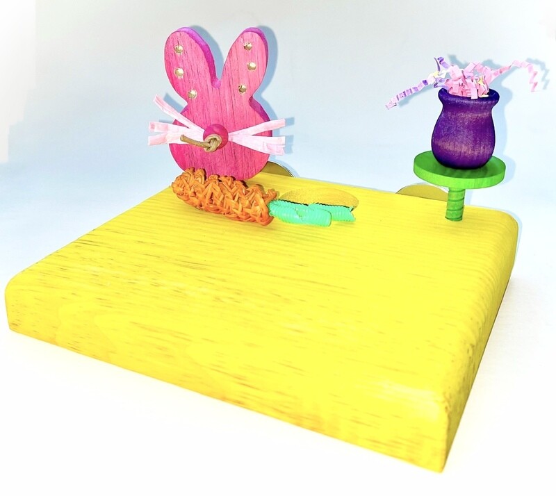 NEW! Bunny Theme Parrot Party Patio - this is our Medium Size hand made in USA of Pine, 7.5" x 9" made by Bite Me Birdie