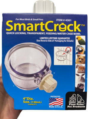 5 oz Smart Crock Bowl - Quick Locking, Transparent, Feeding / Water Cage Bowl - 4" diameter, made in USA