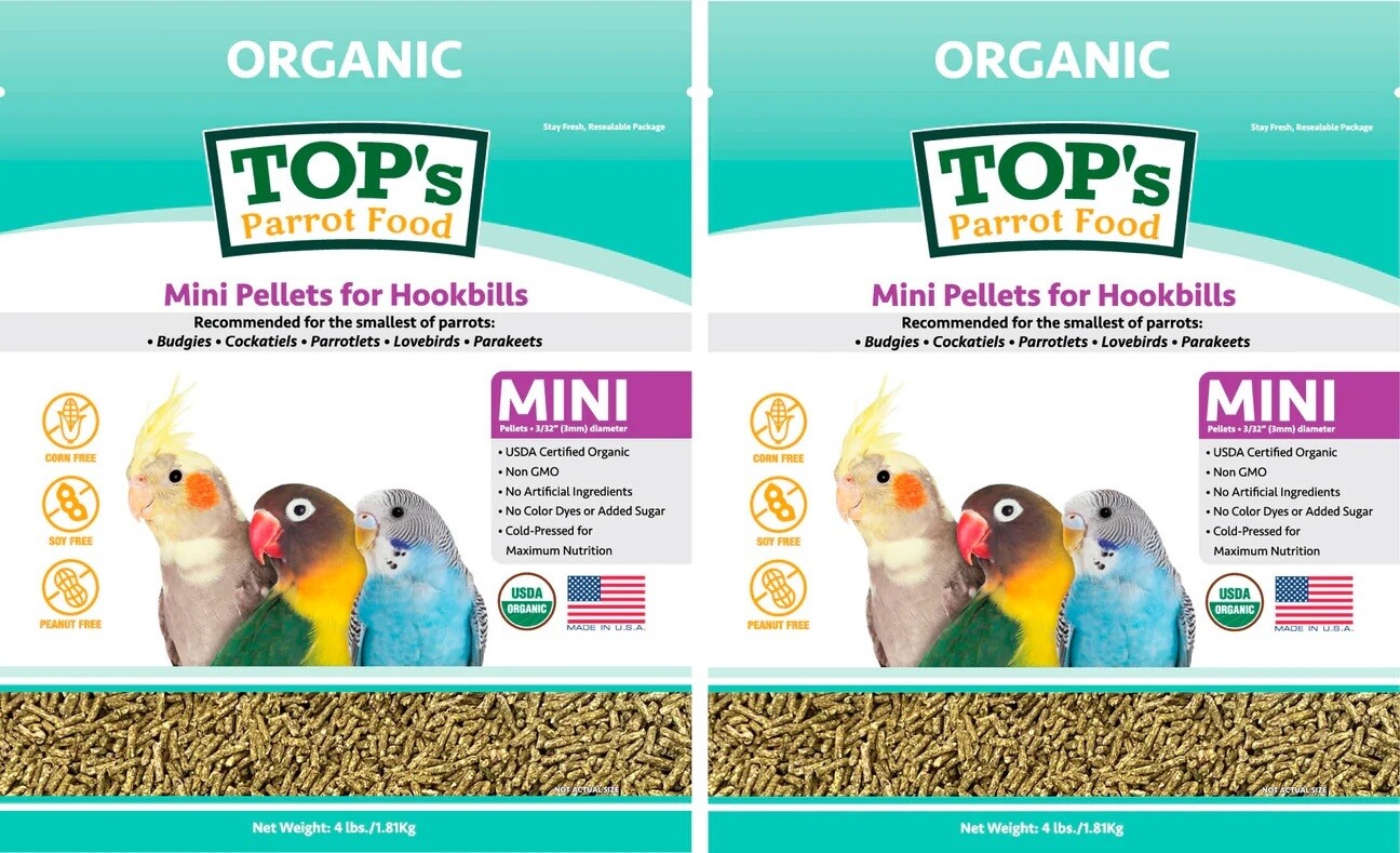 4Lb Mini Pellet Two-Pack Organic TOPs Parrot Food (includes Shipping) 