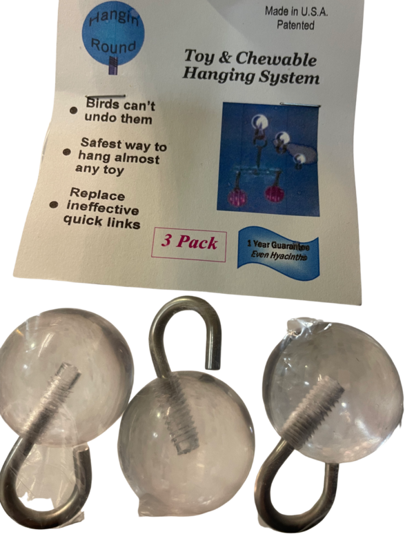 3 Pack Stainless Steel and Acrylic Ball Toy Hanger - Here is the answer to those stubborn quick links that parrots tend to destroy. by Expandable Habitats