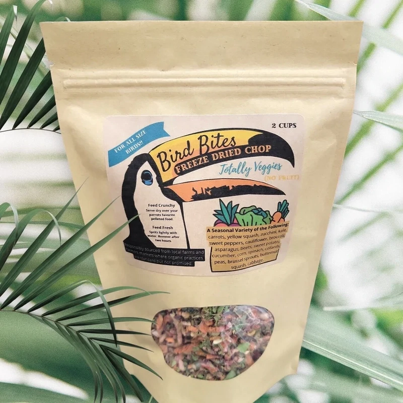 Bird Bites Freeze Dried Chop -- 2 Cups -- Totally Veggies -- Two cups of epic freeze dried chop. May be served dry for birds who enjoy a yummy crunch, or spritzed with water for a delicious fresh meal