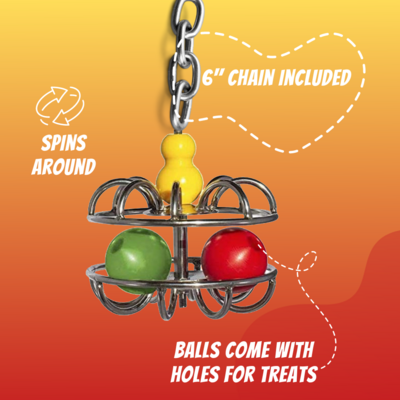 The ImpossiBall Stainless Cage with ABS Balls - Each colorful ball has a large hole bored through it to hold a treat. As hard as your bird may try, the ABS plastic balls can not come out through...