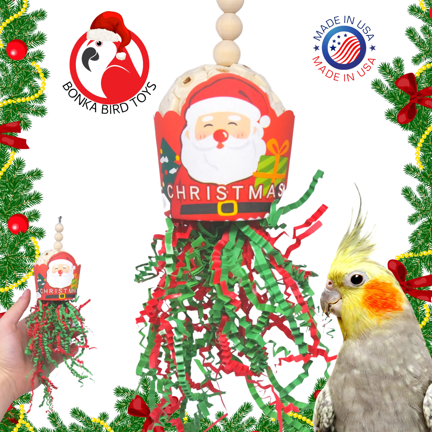 Santa Sola Cup Christmas Bird Toy
