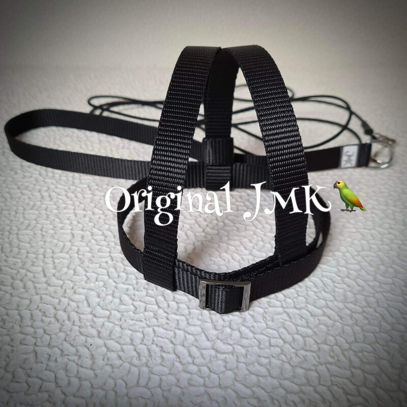 JMK Harness and Leash - Color Black, Size Medium: 425-600 grams: Eclectus, Med. Macaws (Severee, Red Fronted), Lg Amazons (Double Yellow, Yellow Nape), Umbrella, Congo Grey
