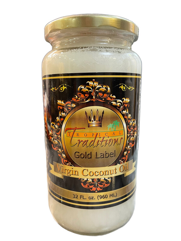 NEW! Tropical Traditions Virgin Coconut Oil - Gold Label - 32 oz. - (1 Quart glass jar)