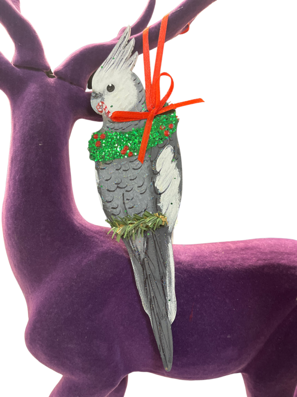 White Face Cockatiel - Handmade and Painted Glitter Ornaments!