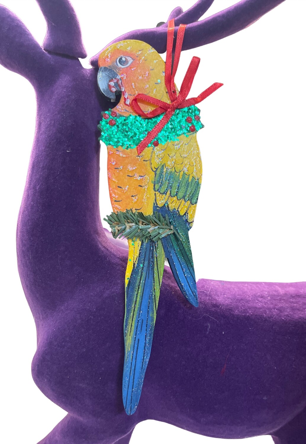 Sun Conure - Handmade and Painted Glitter Ornaments!