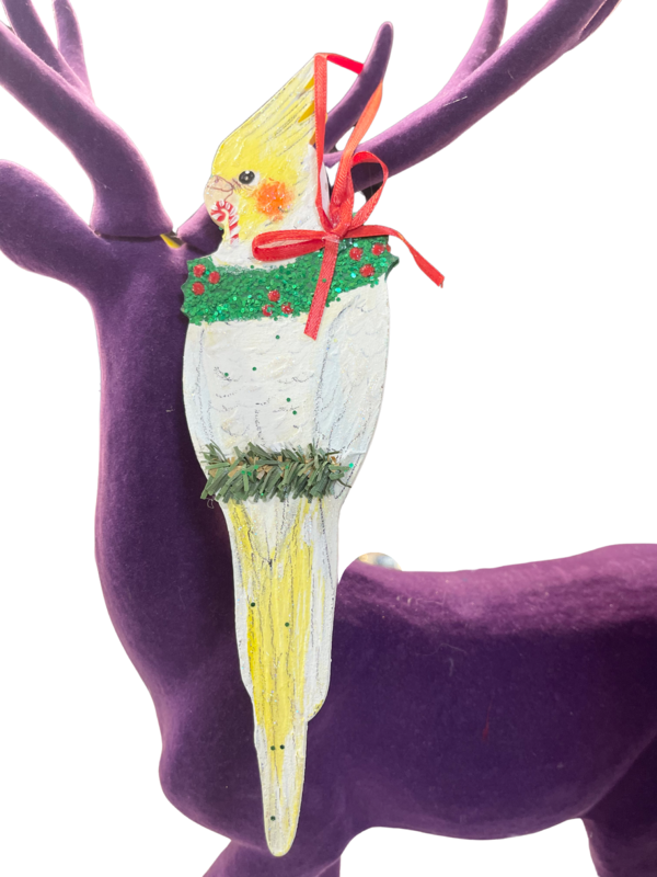 Lutino Cockatiel - Handmade and Painted Glitter Ornaments!