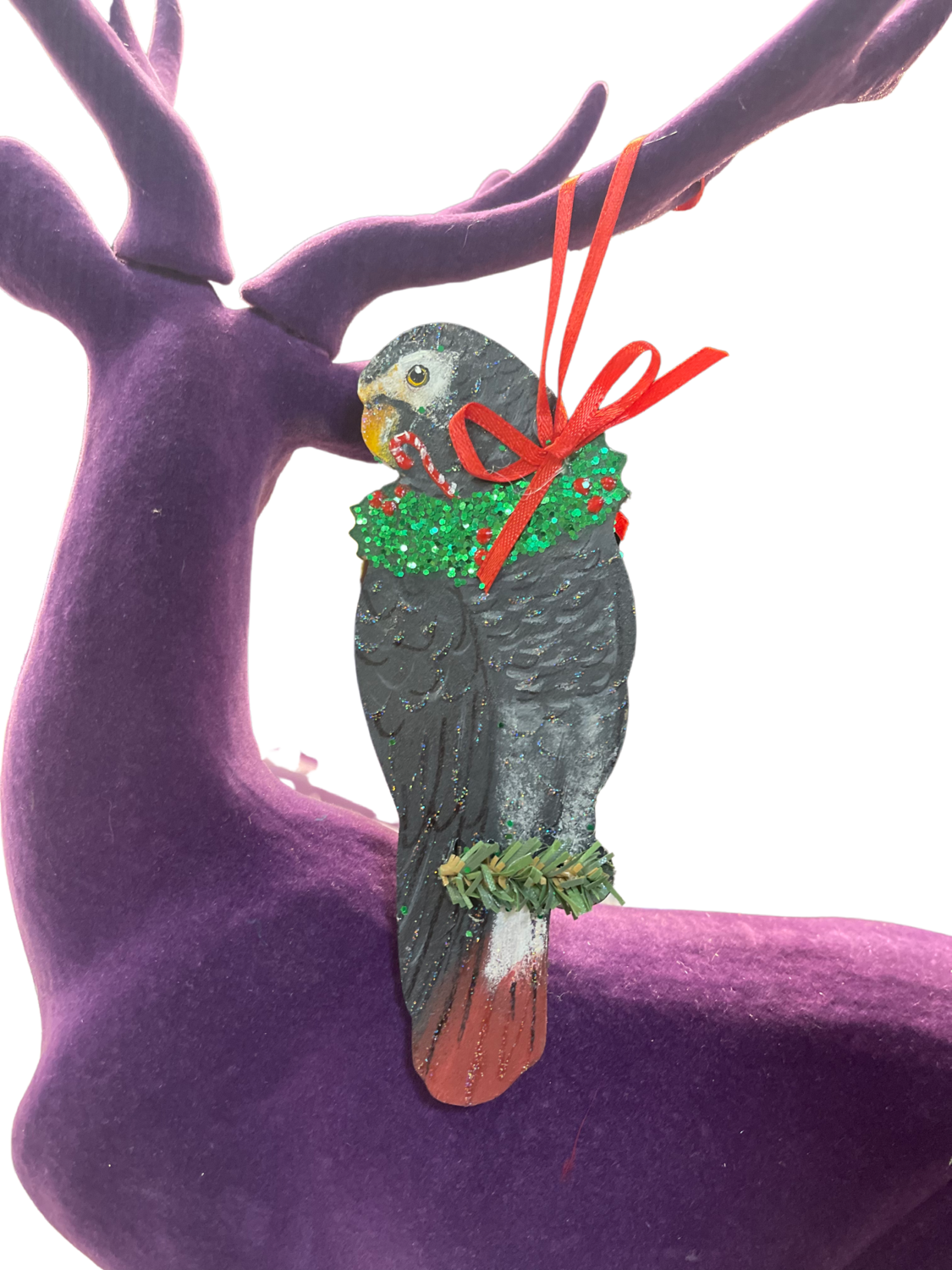 Timneh African Grey - Handmade and Painted Glitter Ornaments!