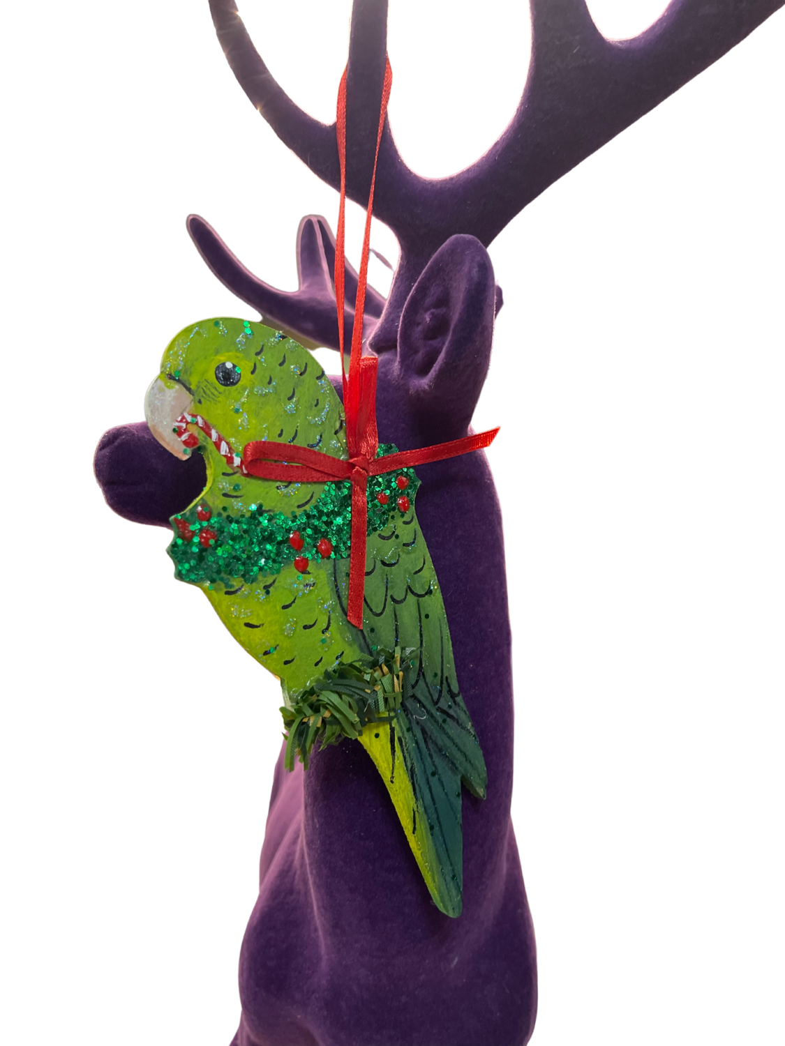 Green Parrotlet - Handmade and Painted Glitter Ornaments!