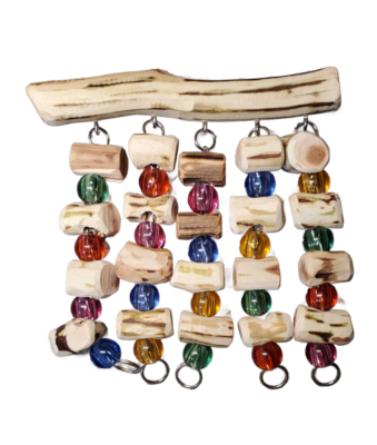 Small Manzanita Cage Rain Toy with mounting stainless steel hardware ready to hang. Made in the USA