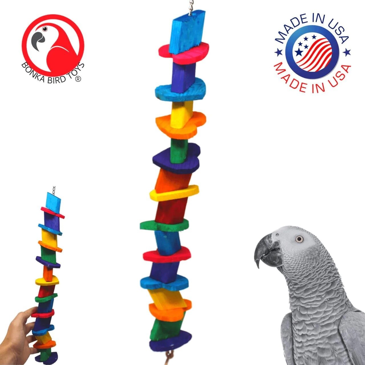 Long Heart Wood Toy for Medium Birds by Bonka Bird Toys