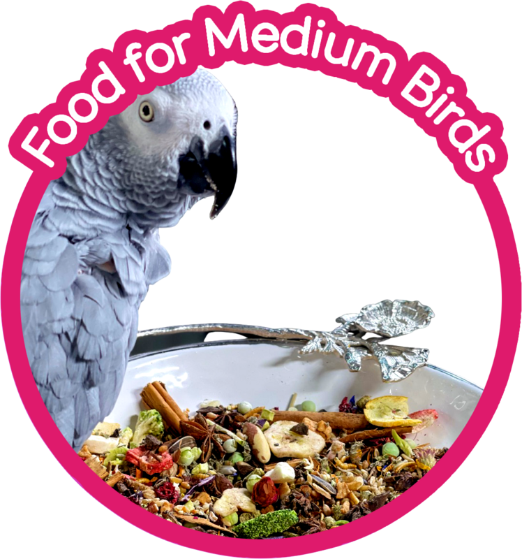 Food for Medium Birds (Feeding System = Dry Blend + Fresh Recipe + Supplements)