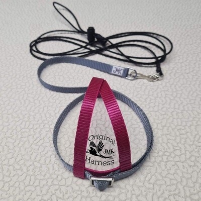 JMK Harness and Leash - Color Dark Pink and Grey - Size Small: 190-425 grams: