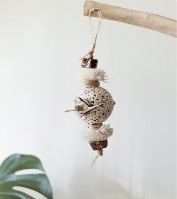 Snowball -  Natural parrot toy with sola wood toy by Little Dinos Natural Bird Toys