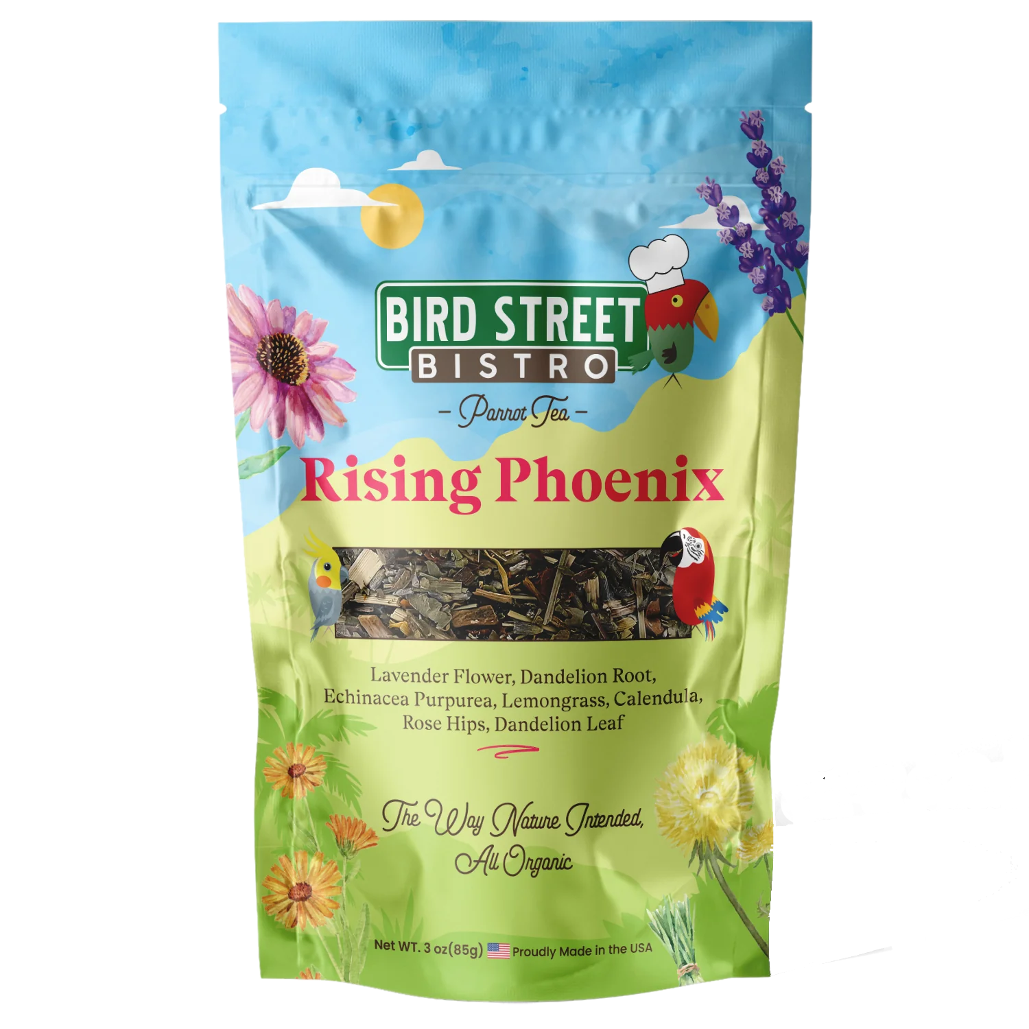 RISING PHOENIX - PARROT TEA 100% Organic, human grade healing herbs.