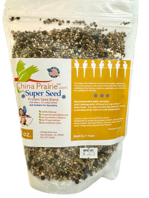 8 oz Super Seed Complete Protein Seed Blend for all Size Birds by China Prairie