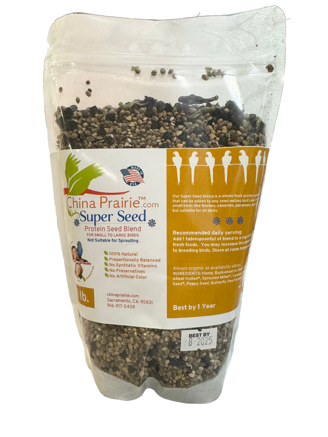 1 Lb Super Seed Complete Protein Seed Blend for all Size Birds by China Prairie