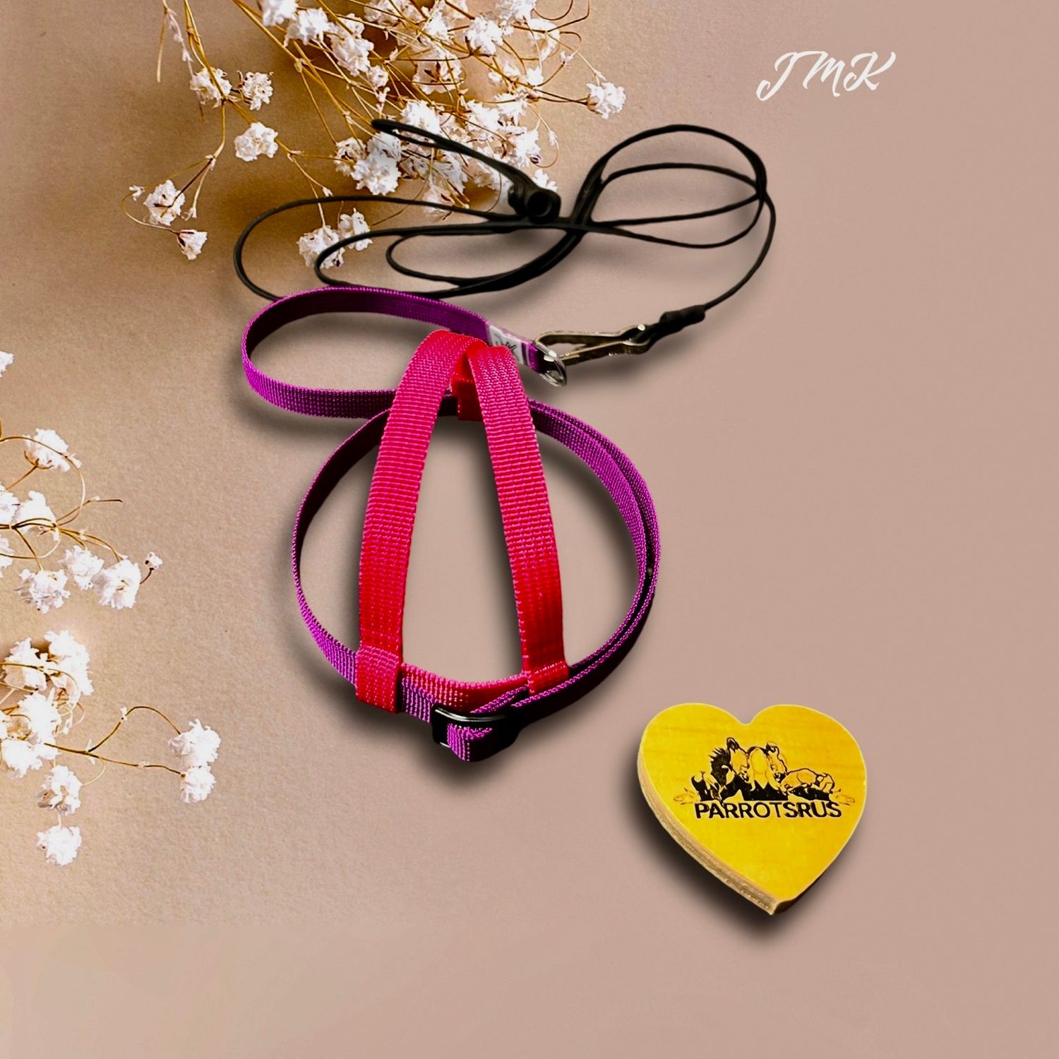 JMK Harness and Leash - Pink with Purple, Size Medium: 425-600 grams: Eclectus, Med. Macaws (Severe, Red Fronted), Lg Amazons (Double Yellow, Yellow Nape), Umbrella, Congo Grey