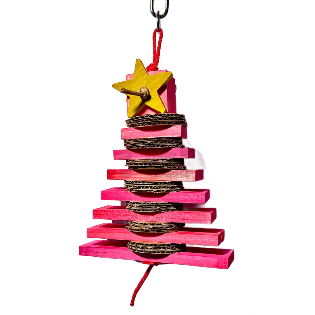 PINK Medium Wood Christmas Tree - by Bite Me Birdie Bird Toys