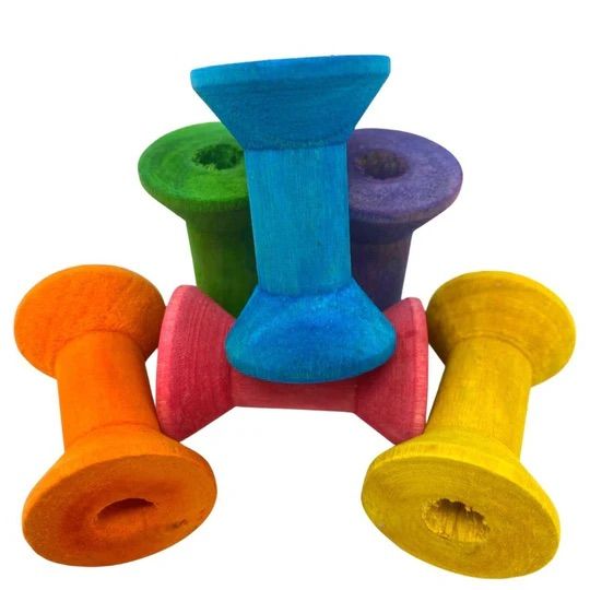 6 Pack Large Color Wood Bobbin by Bonka Bird Toys