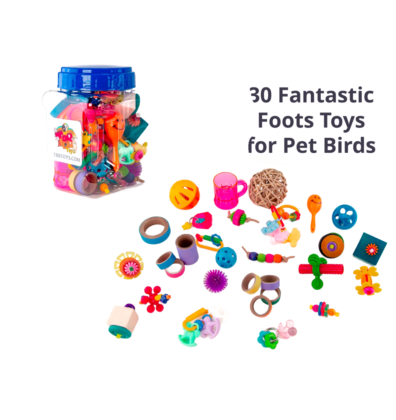 Conures Footies Jar - 30 Toys by The Best Bird Toys