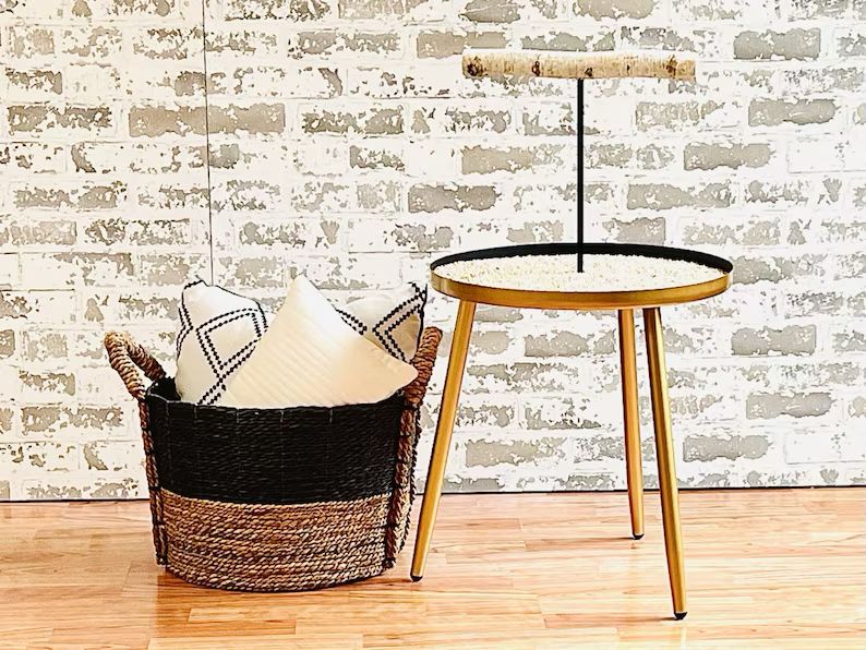 Gold and Black Side Table Parrot Stand with 2 Stainless Feeders by The Modern Parrot