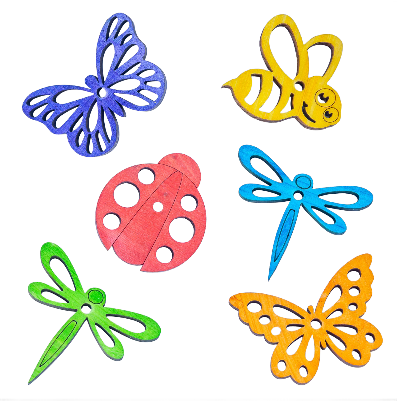 Garden Critters Mixed - Set of 6 Colorful Pine Animals - Bird Toy Parts by The Best Bird Toys
