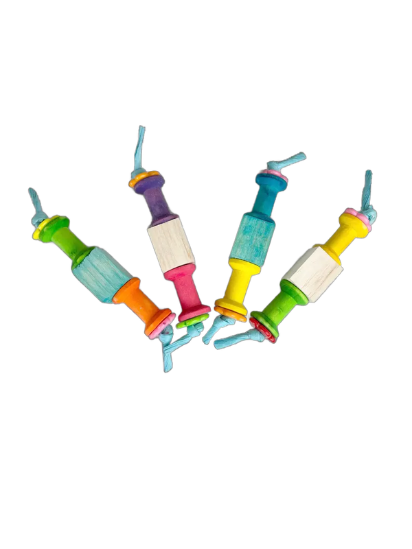 Set of 2 Twirlin Spool Fun Foot Toy Small &amp; some Medium Birds by Pirate&#39;s Beak