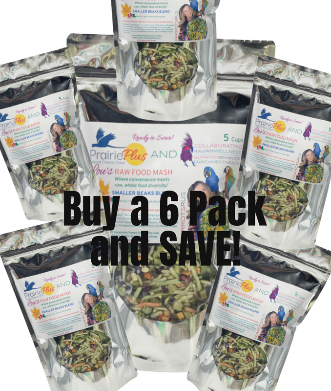 6 Pack - Parrotsrus Freeze Dried Weekly Raw Food Mash 5 Cups - Small Beak Blend