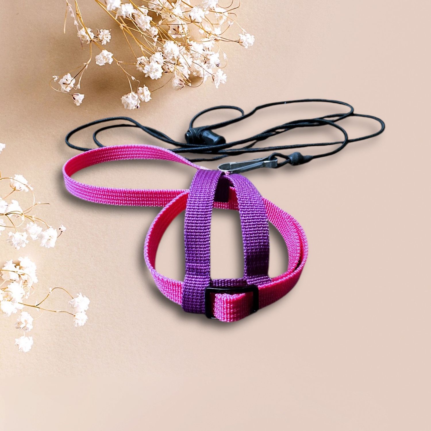 JMK Harness and Leash - Purple with Pink, Size Extra Extra Small: 90-110 grams: Cockatiels, Lg. Parakeets, Sm. Indian Rednecks, Sm. Conures (Green Cheek, Brown Throat)