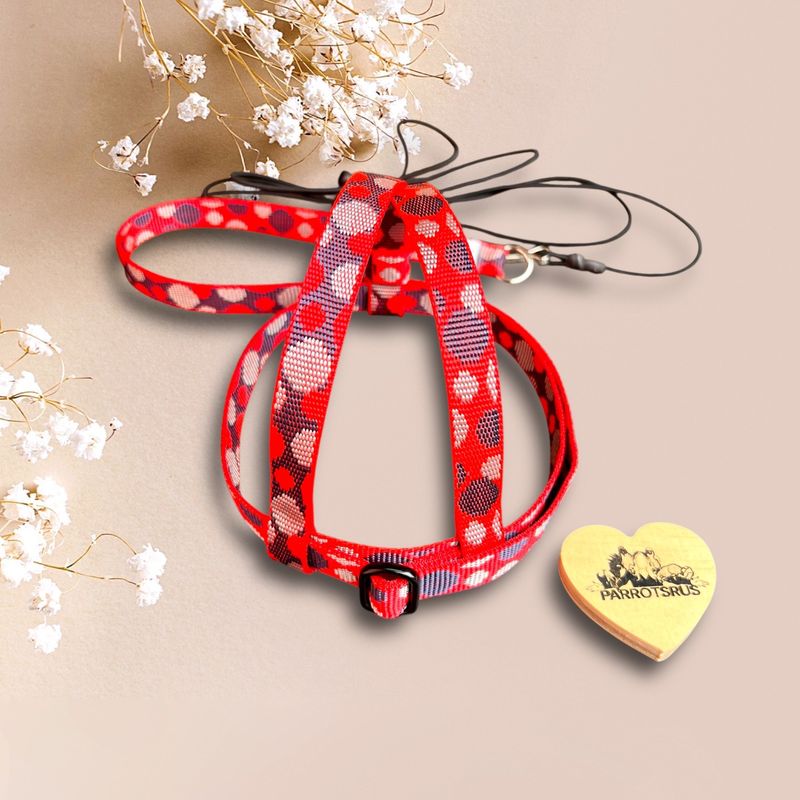 JMK Harness and Leash - Red & Grey Bubble Print, Size Extra Large: 1100+ grams: Lg Macaws, Triton, Sm. Moluccan, Black Palm, etc JMK Harness and Leash - Red & Grey Bubble Print, Size Extra Large: 1100+ grams: Lg Macaws, Triton, Sm. Moluccan, Black Palm, etc