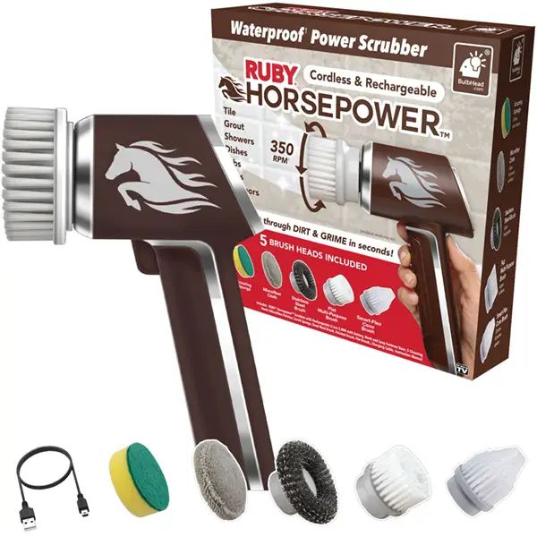Horse Power Waterproof Power Scrubber - Cordless Rechargeable Power - Helps blast through dirt