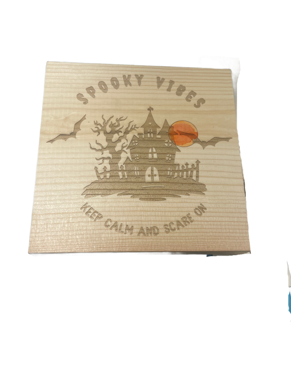 Spooky Vibes - Keep Calm and Scare On 5.25&quot; Square Single Bolt On Basswood Platform by Feathered Addictions