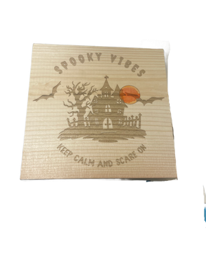 Spooky Vibes - Keep Calm and Scare On 5.25" Square Single Bolt On Basswood Platform by Feathered Addictions